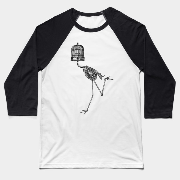 Running bird skeleton Baseball T-Shirt by kiryadi